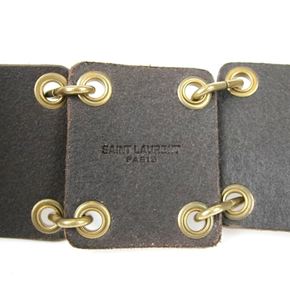 NWT SAINT LAURENT Lion Buckle Brown Leather and Chain Link Belt, Vintage Style!